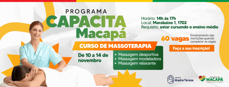 Prefeitura de Macapá oferece curso gratuito de massagem para estudantes do ensino médio