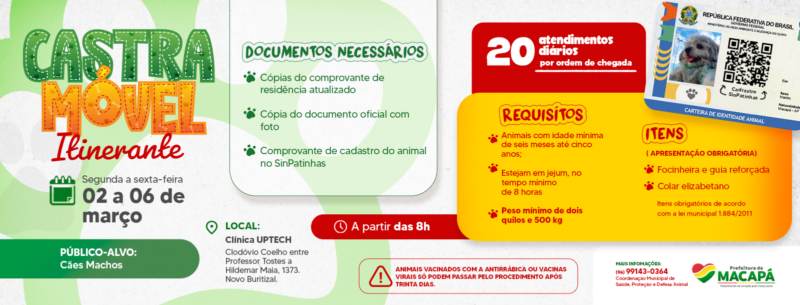 Castramóvel oferece castração gratuita para cães machos em Macapá