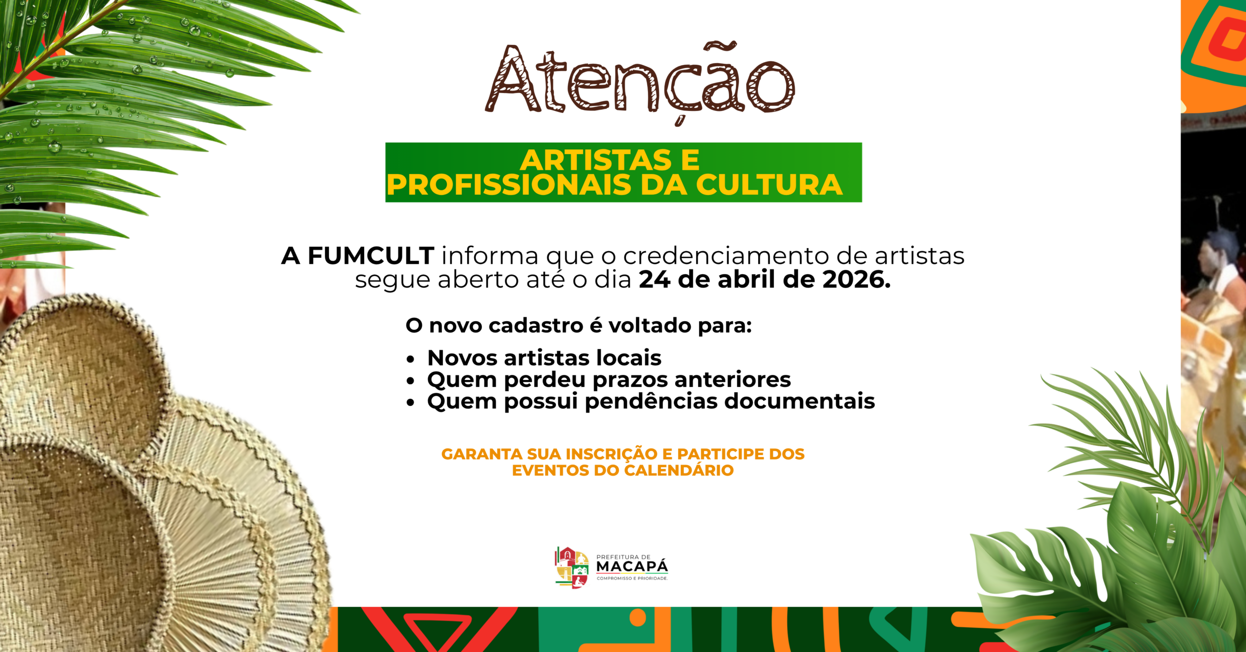 Prefeitura de Macapá anuncia que estão abertas as inscrições para credenciamento de artistas locais